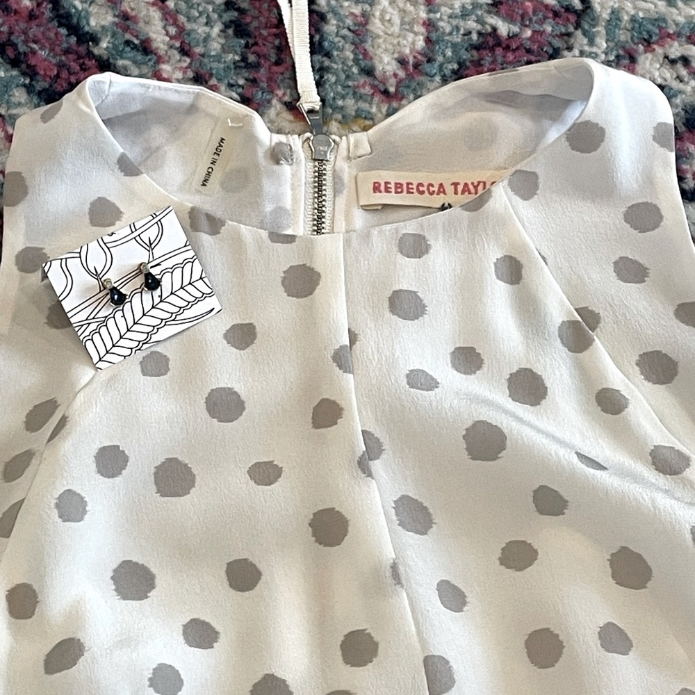 Rebecca Taylor silk polka dot white dress. Bonus Anthropology earrings!!